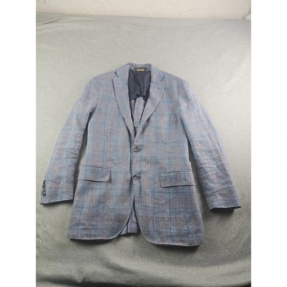 Brooks Brothers Sport Coat Mens 38 R Blue Plaid Linen Wool Itlay Half Lined